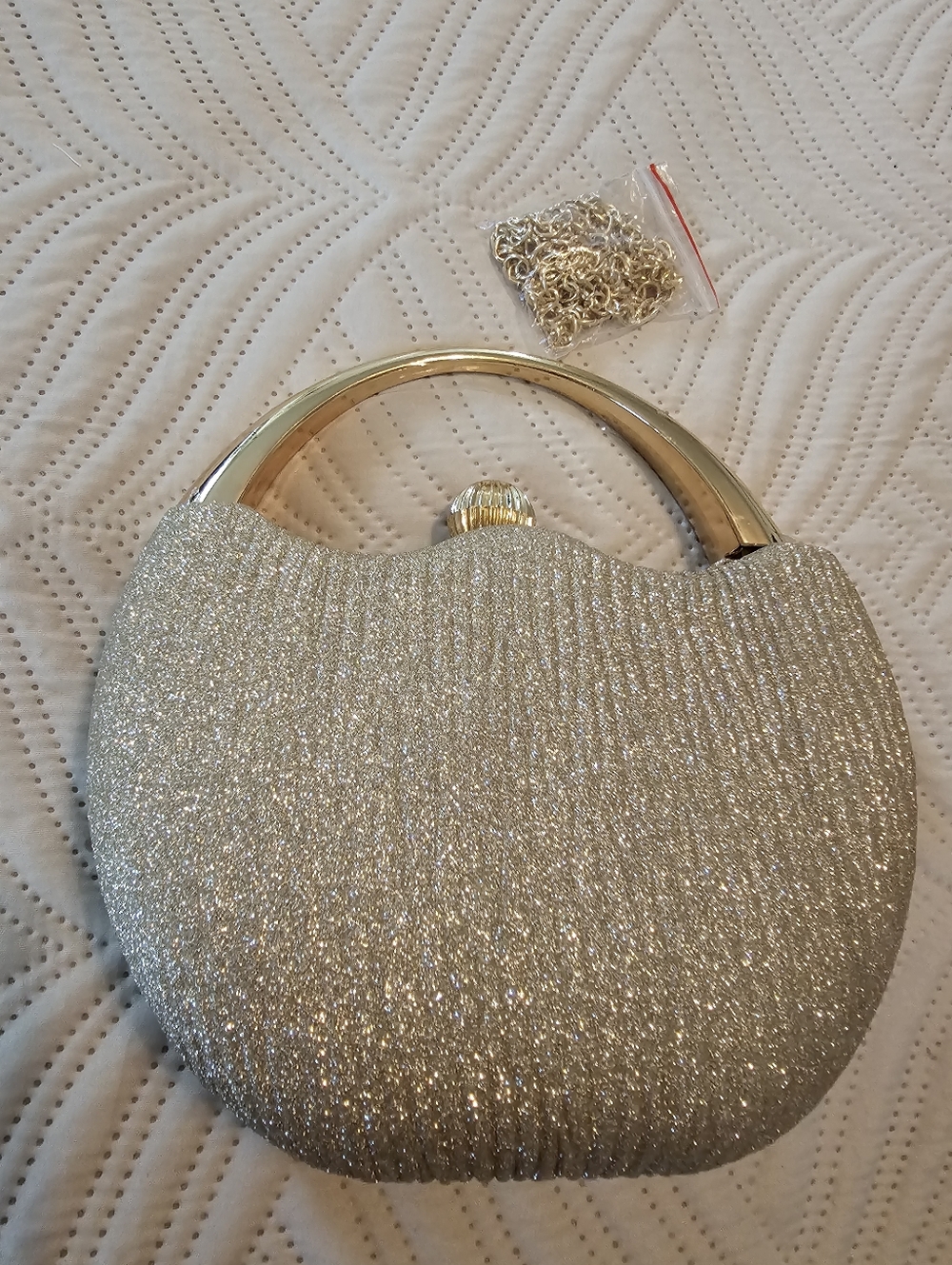 Elegant Round Handle Clutch in Champagne, New w/o Tags.